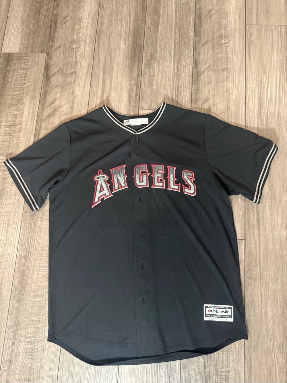 Majestic Black Los Angeles Angels Button-Front Jersey with Red Trim